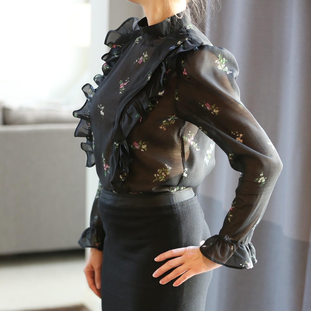 Black ruffle blouse - Picture 3 of 6